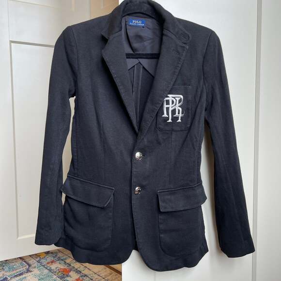 Polo Ralph Lauren Jackets & Blazers - Polo Ralph Lauren Women's Knit Cotton Bullion Crest Blazer in Black with silver